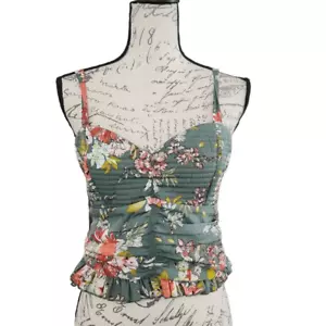 Bog Collection Ladies Size Large Green Floral Quilted Pleated Crop Top - Picture 1 of 5