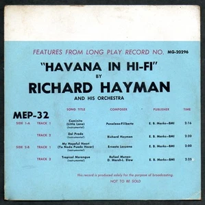 RICHARD HAYMAN ORCHESTRA Havana In Hi-Fi Mercury MEP-32 Radio Promo 45 Record - Picture 1 of 2