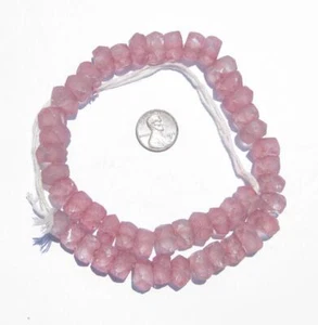 Rose Pink Faceted Recycled Java Sea Glass Beads 8mm Indonesia Large Hole - Picture 1 of 1