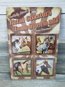 Horse Metal and Cork Coasters Set of 4 New Horses Running Animals - Picture 1 of 4