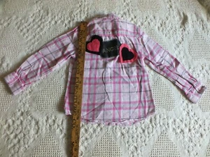Upcycled Repurposed Flannel Shirt Girls Size 5 Handmade Hearts Angel Applique - Picture 1 of 6