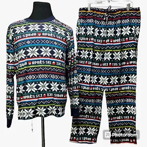 Hanna Andersson Pajama Set Mens XL Apres Ski Fair Isle Print Flannel Pants Navy - Picture 1 of 12