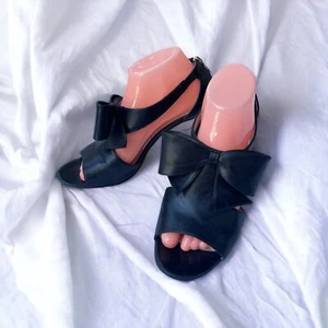 Kate Spade Imelda Heels Shoes WIth Bow Pumps 9 B Black Leather Back Zip Italy. - Picture 1 of 15
