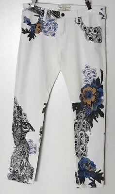 Free People FP White Skinny Stretch Low Waist Jean Flower Peacock Print Size 29 - Image 1 of 4