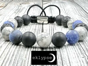 Macramé Adjustable 10mm Lava+Onyx+Jasper+Sodalite Gemstone Bead Unisex Bracelet - Picture 1 of 8