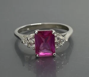 Womens Size 7.25 Ring Sterling Silver 925 Pink Tourmaline? CZ Crystals - Picture 1 of 9