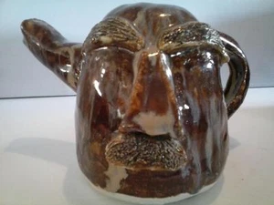 Mustache Face Pottery Teapot Vase or Watering Can Handmade - Picture 1 of 9