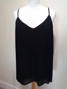 AUTOGRAPH BLACK SHEER PLEATED SLEEVELESS V-NECK TOP - SIZE 16 - Picture 1 of 7