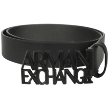 ARMANI EXCHANGE Graphic Buckle Black Leather Belt