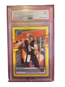2020 Panini Donruss - Rated Rookie  Press Proof Yellow #301 Joe Burrow (RC)