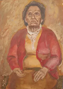 Pintura gouache original vintage retrato anciana - Imagen 1 de 12