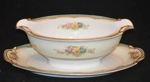 NORITAKE FINE CHINA GRAVY BOAT WITH ATTACHED UNDERPLATE BLUASTER PATTERN - Picture 1 of 3