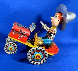 Vintage RODEO JOE Tin Wind-Up Toy GIT ALONG LIL DOGGIE Unique Art - WORKS GREAT! - Picture 1 of 14