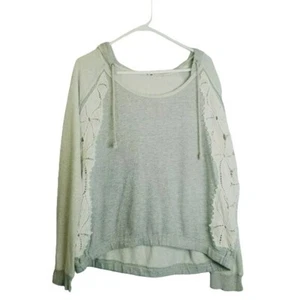Free people grey lace hoodie crochet  oversized amazing with jean shorts size M - Picture 1 of 13