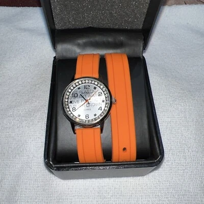 Reloj Gossip Tono Plata Banda Silicona Naranja 6"-7.75" Batería Nueva Nunca Usado Foto 1 de 4