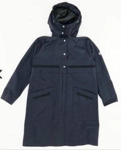 Bernardo Womens Blue Hooded Raincoat Zip Pockets Collar Jacket Size L - Picture 1 of 11