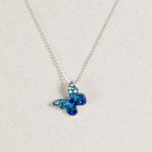 Butterfly Pendant Necklace Blue Austrian Crystals 925 Sterling Silver Mosaico - Picture 1 of 11