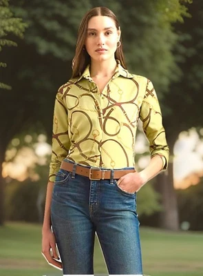 Blusa de crepé suave con estampado de cinturón ecuestre Ralph Lauren nueva con etiquetas venta al por menor $125 talla XL Foto 1 de 4