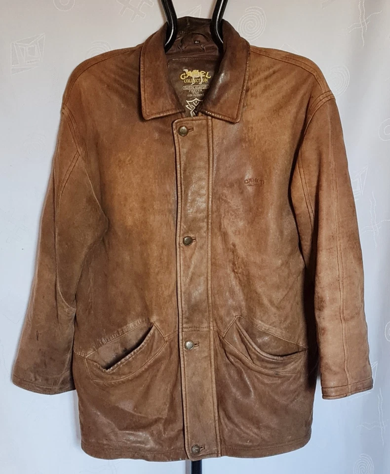 JACKET VINTAGE CAMEL COLLECTION BROWN LAMB LEATHER MENS COAT US 38 EU 48 - Image 1 of 4