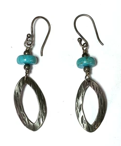 Sterling Silpada Oxidized Stabilized Turquoise Twist Dangle Earrings W1862 2" - Picture 1 of 3