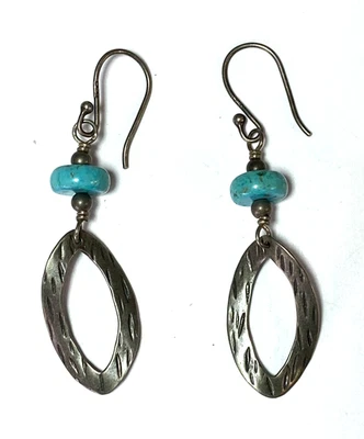 Sterling Silpada Oxidized Stabilized Turquoise Twist Dangle Earrings W1862 2" - Image 1 of 3