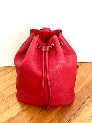 Gucci Rojo Soho Mochila Bolso Cubo Cuero Auténtico Cartera Cordón Guijarro Foto 1 de 4