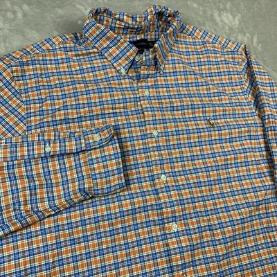 Camisa polo masculina listrada Oxford elástica slim fit longa Ralph Lauren manga longa 2XL - Imagem 1 de 4