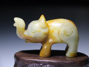8CM China Folk Dynasty Ancient Culture Old Jade Stone Auspicious Elephant Statue - Picture 1 of 13