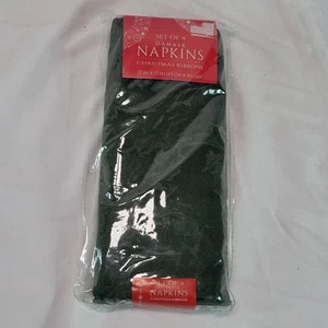 Set of 4 Bed Bath & Beyond Damask Napkins Green Holiday Christmas Ribbons 17x17" - Picture 1 of 5