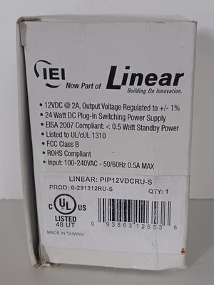Adaptador de fuente de alimentación conmutada digital enchufable IEI LINEAR DC 12V 2A, ¡TOTALMENTE NUEVO!  Foto 1 de 4