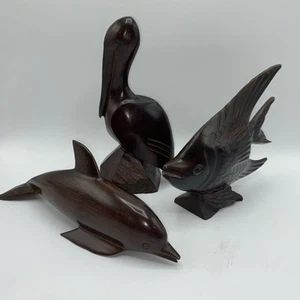 Ocean Creatures Ironwood Carvings Pelican, Dolphin, Angelfish (M) - Picture 1 of 13