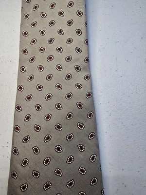 Lands End Mens Neck Tie 100% Silk Made In USA Gray Paisley Geometric  - Image 1 of 3