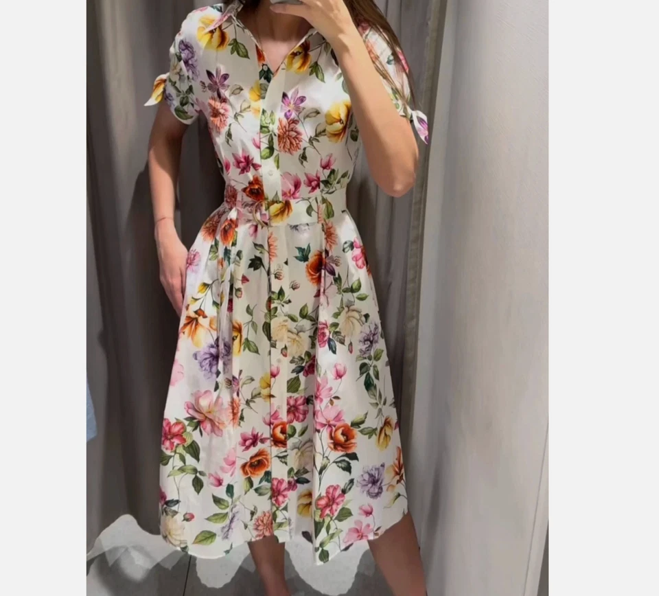 ZARA SS24 RAISED FLOWERS STRAPLESS DRESS SKY BLUE S 3581/880