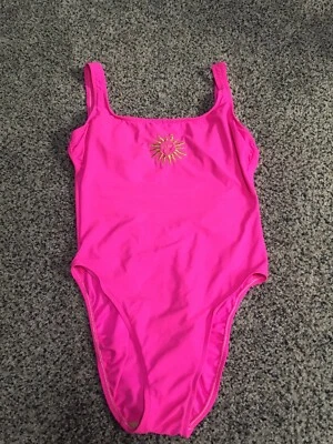 Sirena Swimsuit Neon Pink Suit With Gold Sun Made In USA Womens Size 12 - Image 1 of 4