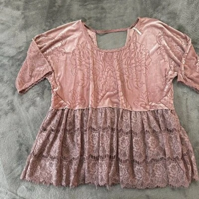 Free People Fortune Teller Velvet Lace Shirt Blouse Pink XS Extra Small - Image 1 of 4