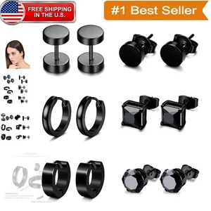 6 Pairs Stainless Steel Huggie Hoop & CZ Stud Earrings for Stylish Men & Women - Picture 1 of 8