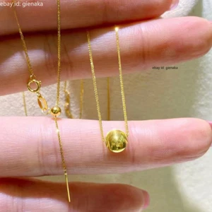 Solid 18K Yellow Gold Pure Au750 Beads Wheat Chain Link Women Necklace 17.7inch - Picture 1 of 1