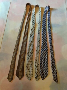 Three Vintage Skinny Ties Blue , Gray, Brown Prints - Picture 1 of 8