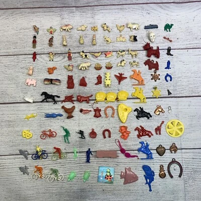 100 Celluloid Plastic Charm Pendant Rare Gumball Cracker Jack 1940s 40s 50s 60s - Image 1 of 4