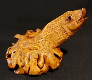 Vintage Hand Carved Burl Knott Art Wood Fish Statue Sculpture - Picture 1 of 7