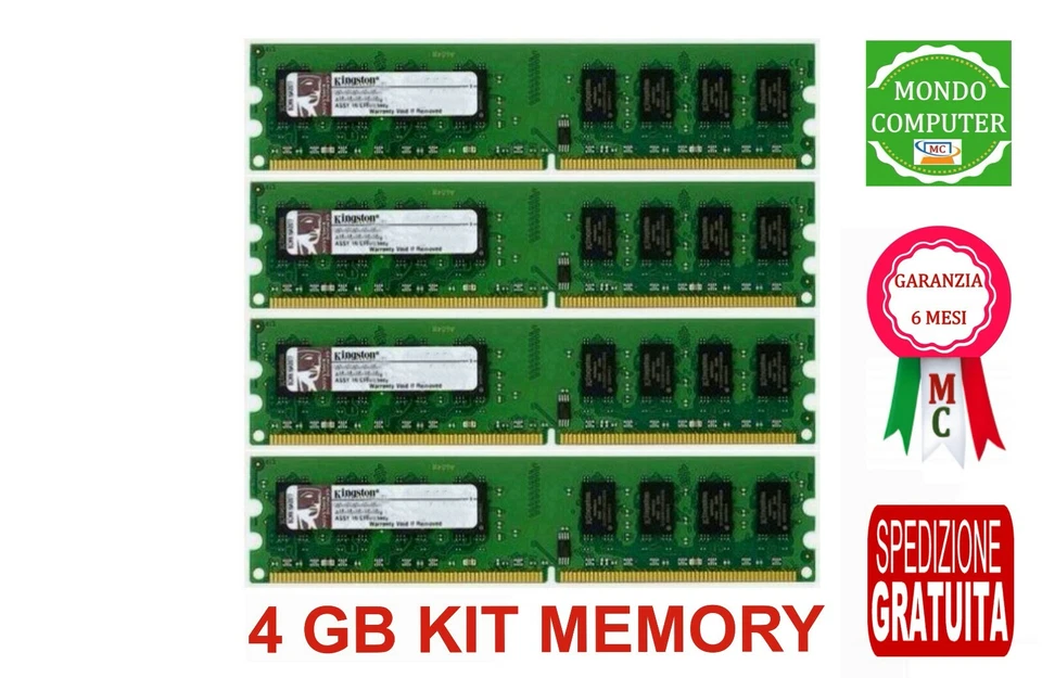 4 GB KIT MEMORIA / RAM DDR1 (4 X 1 GB) 400 MHZ PC3200 KVR PC FISSO < KINGSTON > - Immagine 1 di 1