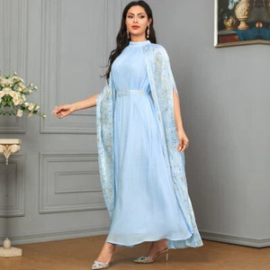 Maxi Vestido Musulmán Abaya Dubai Caftán Mujeres Manga Capa Islámico Fiesta Vestido Caftán - Imagen 1 de 22