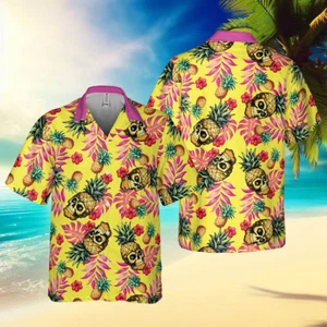 Bright Yellow Pineapple Skull Hawaiian Shirt Aloha Summer Gift For Men Women - Picture 1 of 2