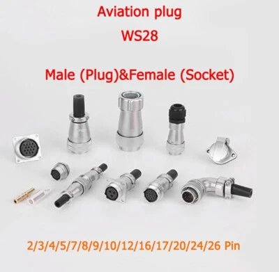 WS28 Waterproof Connector Solder Male Female Aviation Bulkhead Plug 2 Pin-26 Pin - Image 1 of 4