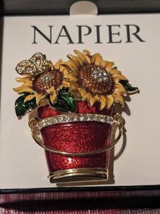 Napier Autumn Summer Sunflowers In Bucket Brooch Pin New in Napier Box