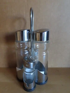 Essig Öl Pfeffer Salz mit Gestell Glas u. Metall Menage Set - Bild 1 von 10