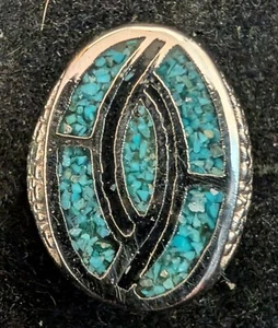 Anelli uomo vintage turchese ovale argento nichelato misure 10 ripieni di resina - Foto 1 di 4