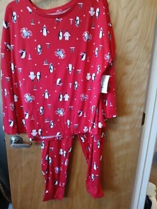 WOMAN'S JOYSPUN NEW 2 PIECE PAJAMA SET 3X 22W 24W PENGUIN RED - Picture 1 of 4