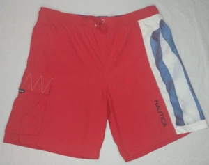 NAUTICA Board Shorts Swimming Trunks Red Embroidered Spell Out, One Side Pocket - Picture 1 of 7