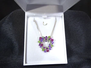 Natural Peridot,Amethyst & Rhodolite Garnet Solid Sterling Silver Necklace-51 cm - Picture 1 of 15